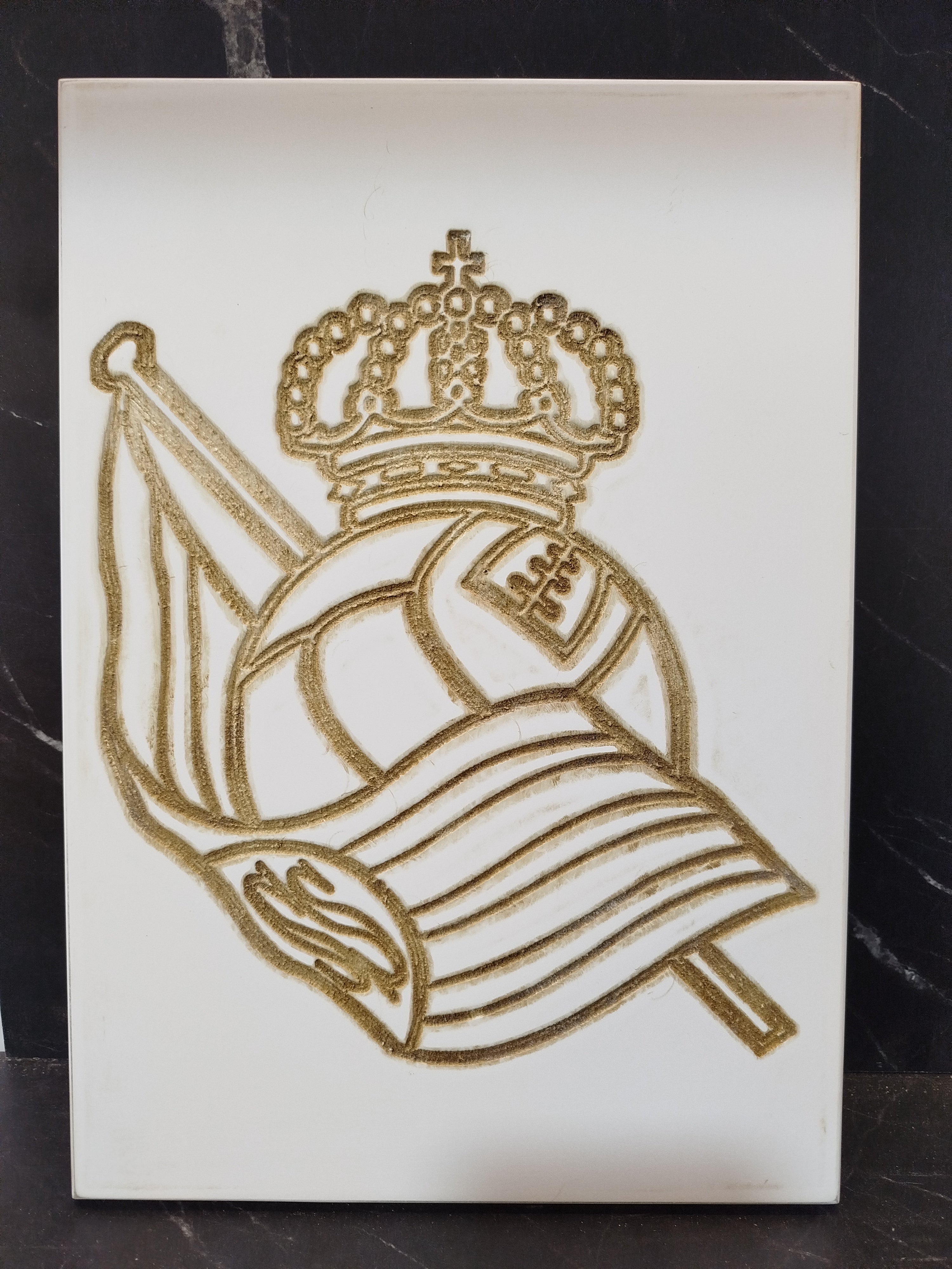 Placa Decorativa Escudo Real Sociedad - Grabado Artesanal Vintage